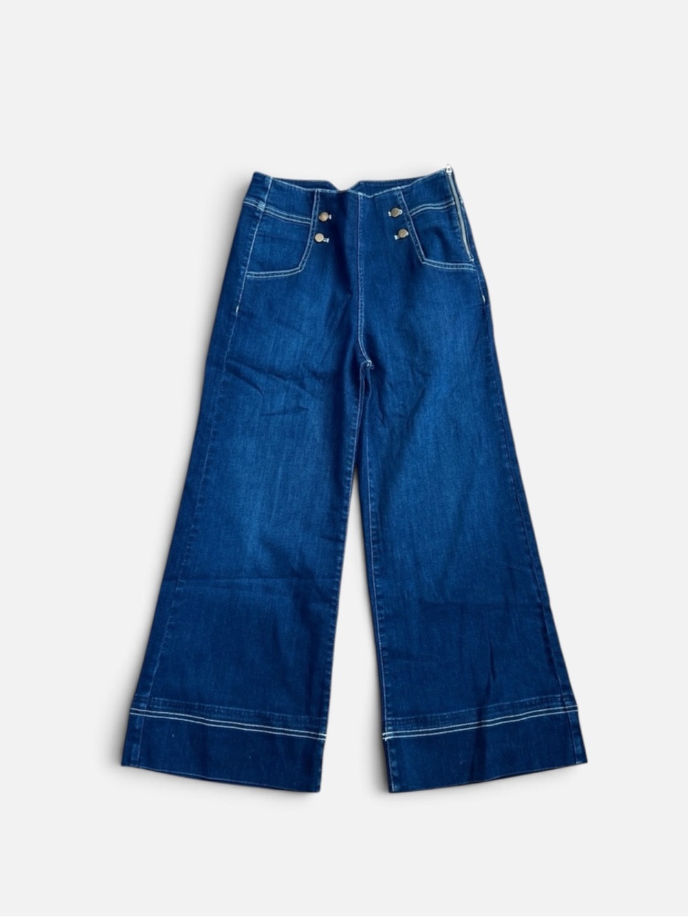 NEW Baykan Denim High Waisted Cropped Wide Legged Darkwash Jeans Sz 28